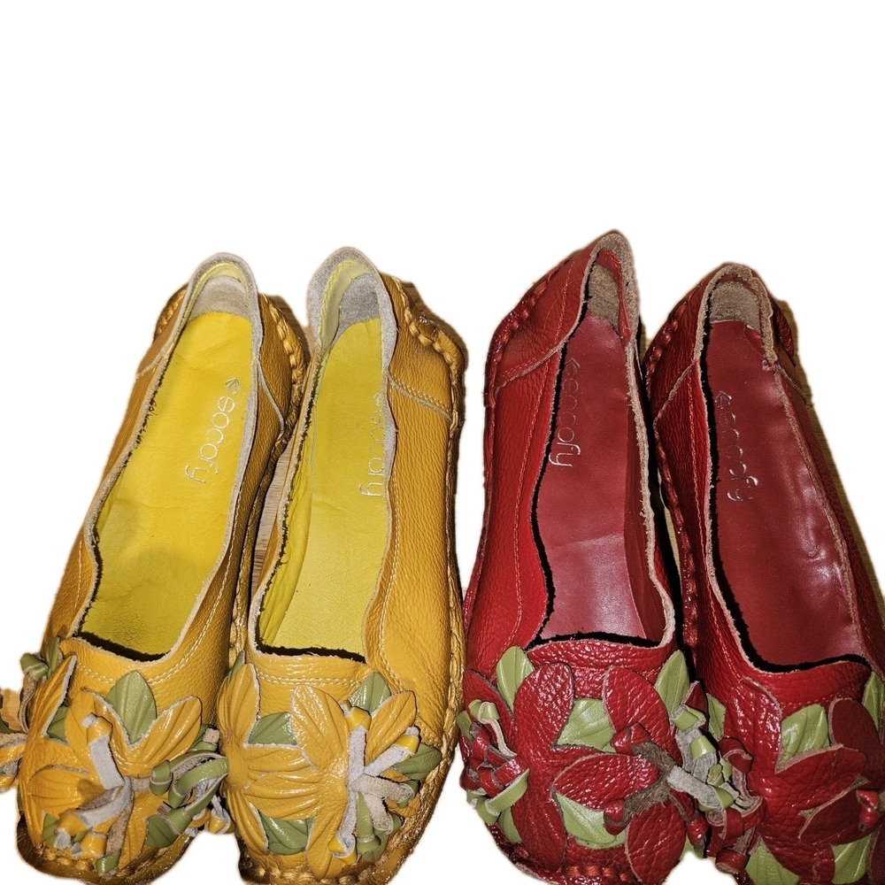 SOCOFY 2 Pr Red & Yellow Leather Slip On Shoes Womens Sz US 8 To 8.5 EUC - Picture 6 of 6
